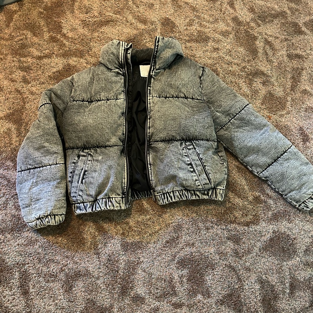 Garage Grey Cropped Puffer Jacket